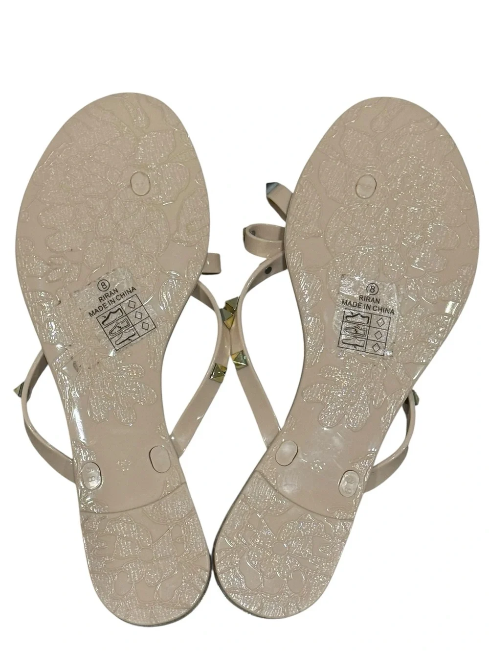 Nicole Miller New York Riran Nude Gold Studded Bow Jelly Sandals Size 8